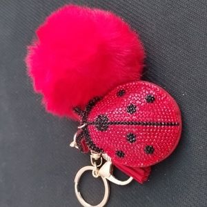 Sparkling Ladybug Keychain with Pom Pom Bell.